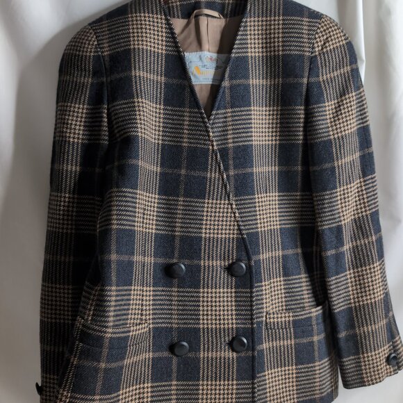 Aquascutum 2-Piece Suit Brown/Tan Houndstooth Skirt/Jacket 100% Wool, Size 8 - Picture 4 of 15